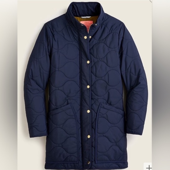 J. Crew Signature Puffer Coat Navy with Gold Accents size Medium - Picture 2 of 12